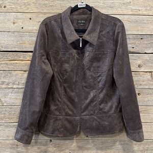 ELCC‎ Women's Snake Skin Brown Suede Long Sleeve Jacket Pockets Size Large